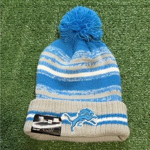 Detroit Lions Hat Beanie Knit Pom Mens One Size Blue NFL Football New Era